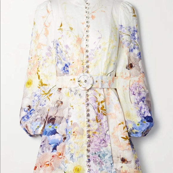 Rhythmic Belted Embellished Floral-print Linen Mini Dress - Picture 2 of 9